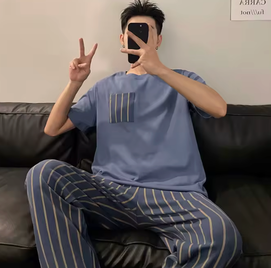 Plaid Pattern Men's Pajamas Set